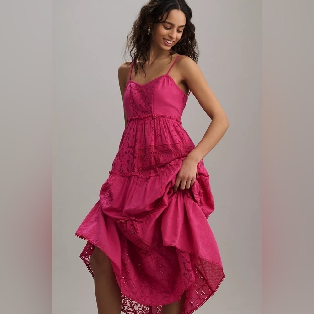 NWT Size M - Bhanuni by Jyoti Patchwork Lace Tiered Midi Dress